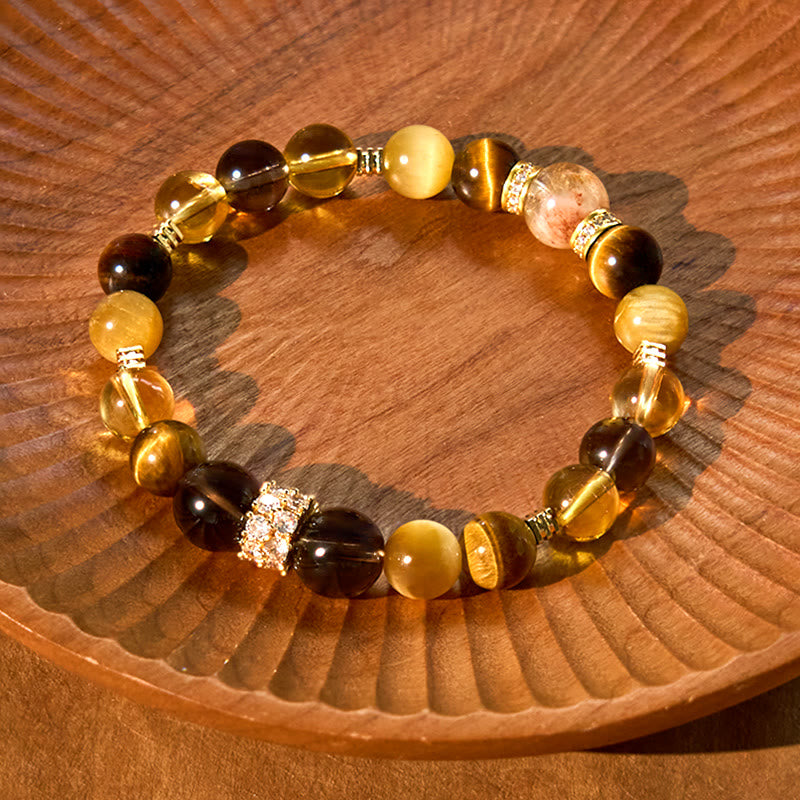 Wear FengShui Citrine Topaz Smoky Quartz Tiger Eye Happiness Bracelet
