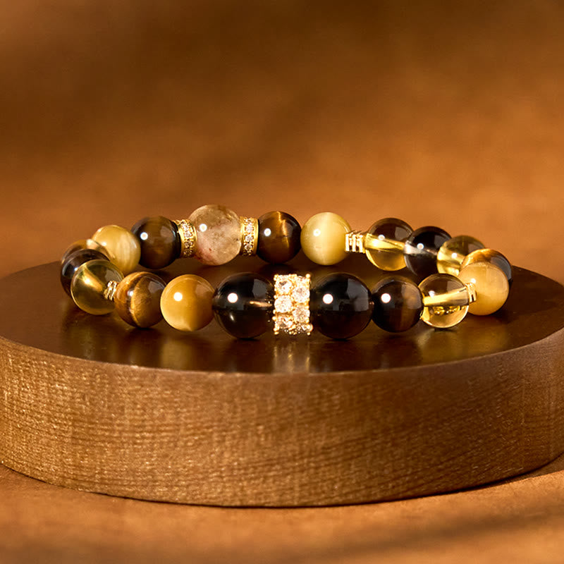 Wear FengShui Citrine Topaz Smoky Quartz Tiger Eye Happiness Bracelet