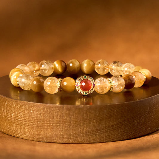 Wear FengShui Citrine Tiger Eye Red Agate Generosity Bracelet