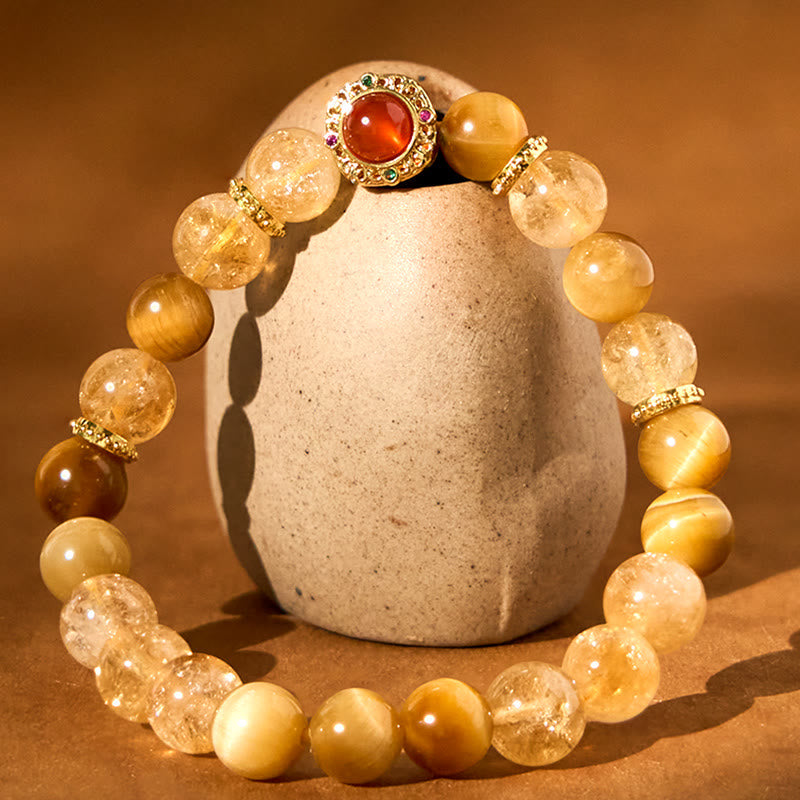 Wear FengShui Citrine Tiger Eye Red Agate Generosity Bracelet