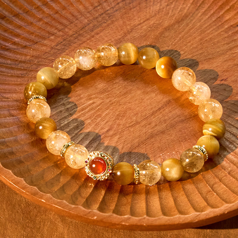 Wear FengShui Citrine Tiger Eye Red Agate Generosity Bracelet