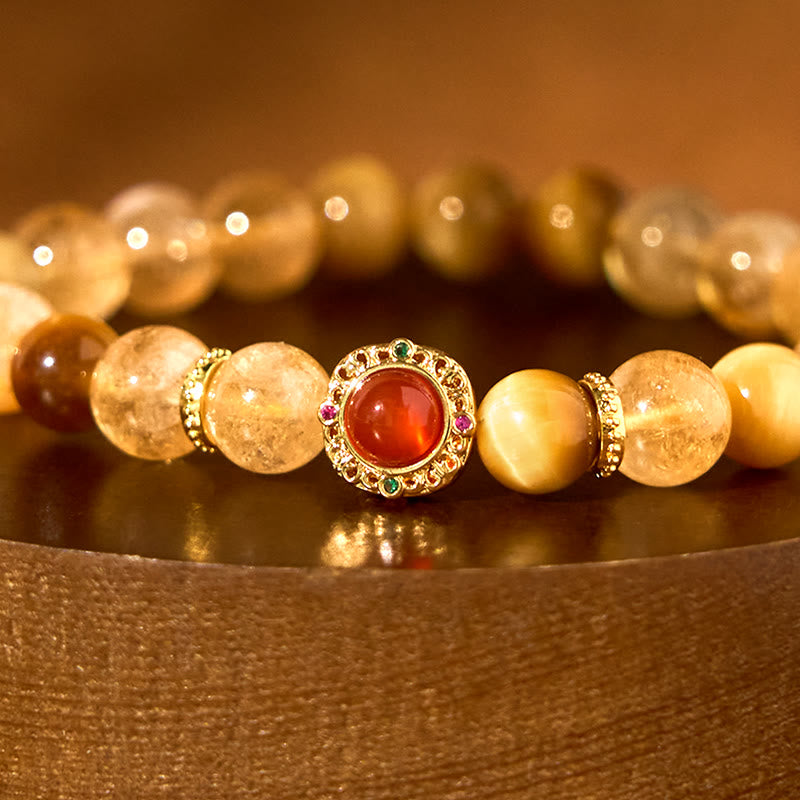 Wear FengShui Citrine Tiger Eye Red Agate Generosity Bracelet