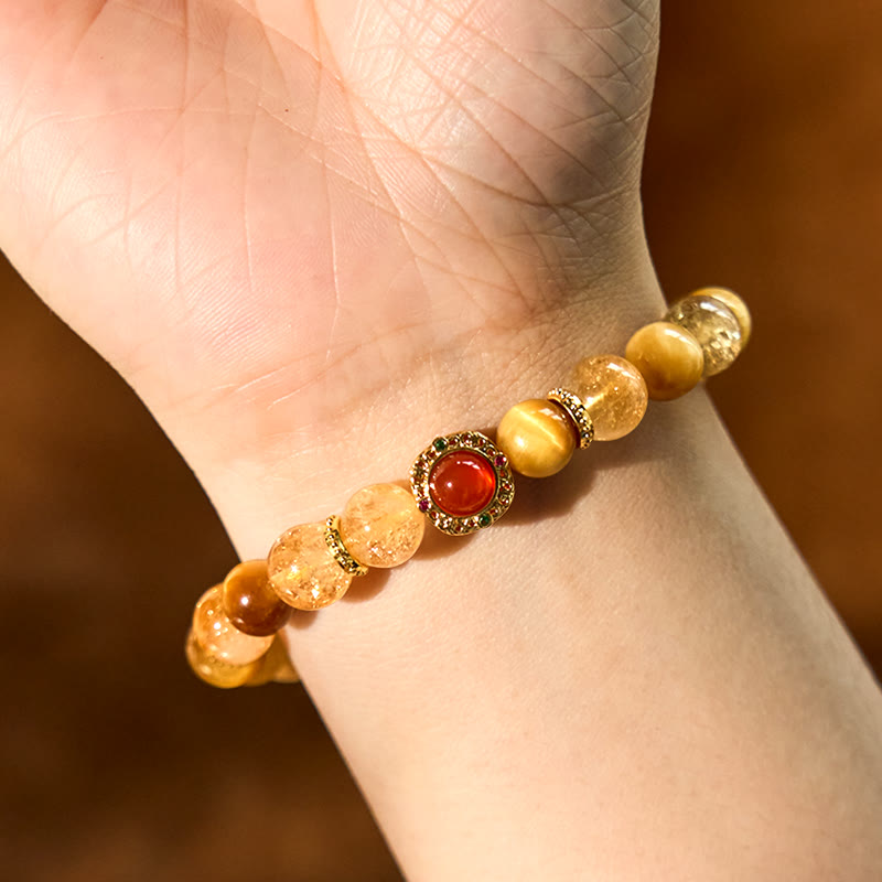 Wear FengShui Citrine Tiger Eye Red Agate Generosity Bracelet