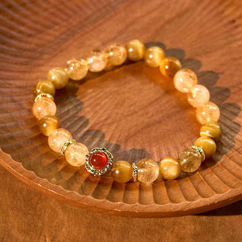 Wear FengShui Citrine Tiger Eye Red Agate Generosity Bracelet