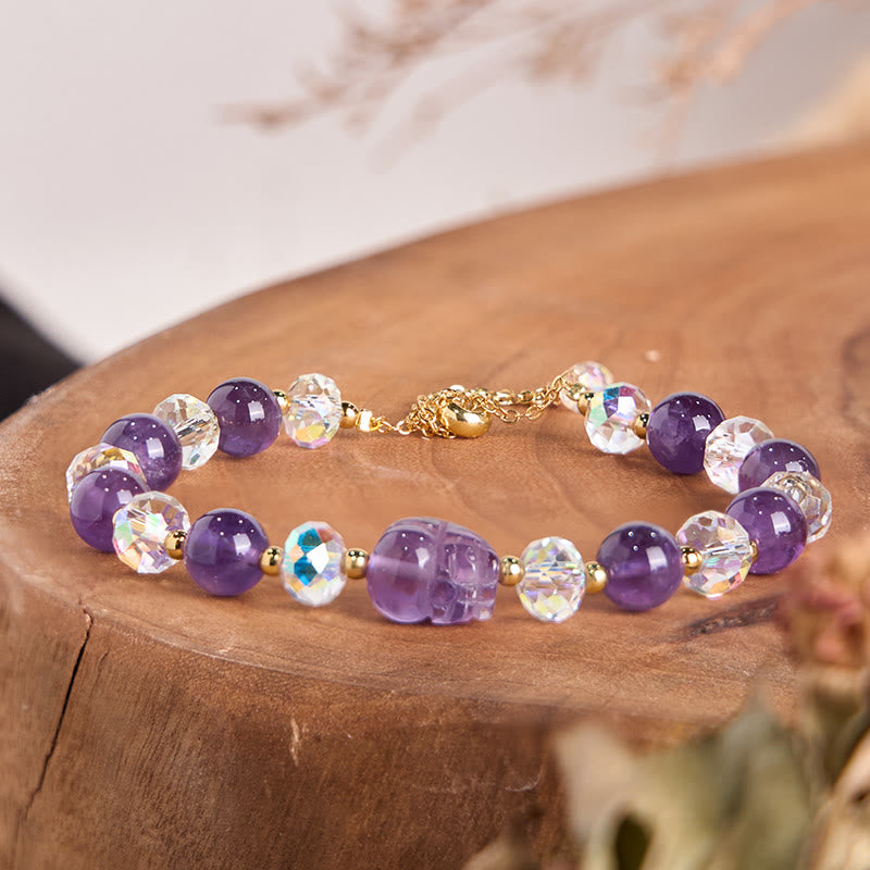 Wear FengShui Natural Amethyst Pixiu Crystal Balance Bracelet