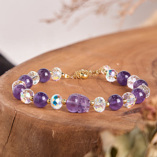 Wear FengShui Natural Amethyst Pixiu Crystal Balance Bracelet