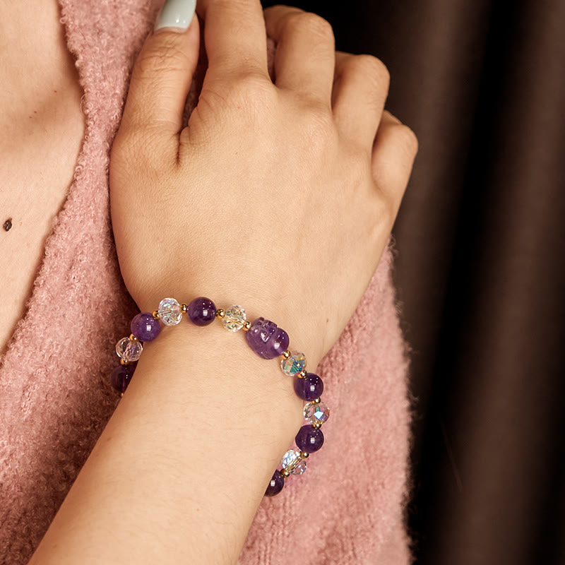 Wear FengShui Natural Amethyst Pixiu Crystal Balance Bracelet