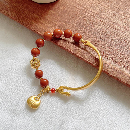 Wear FengShui South Red Agate Fu Character Ingot Half Bracelet