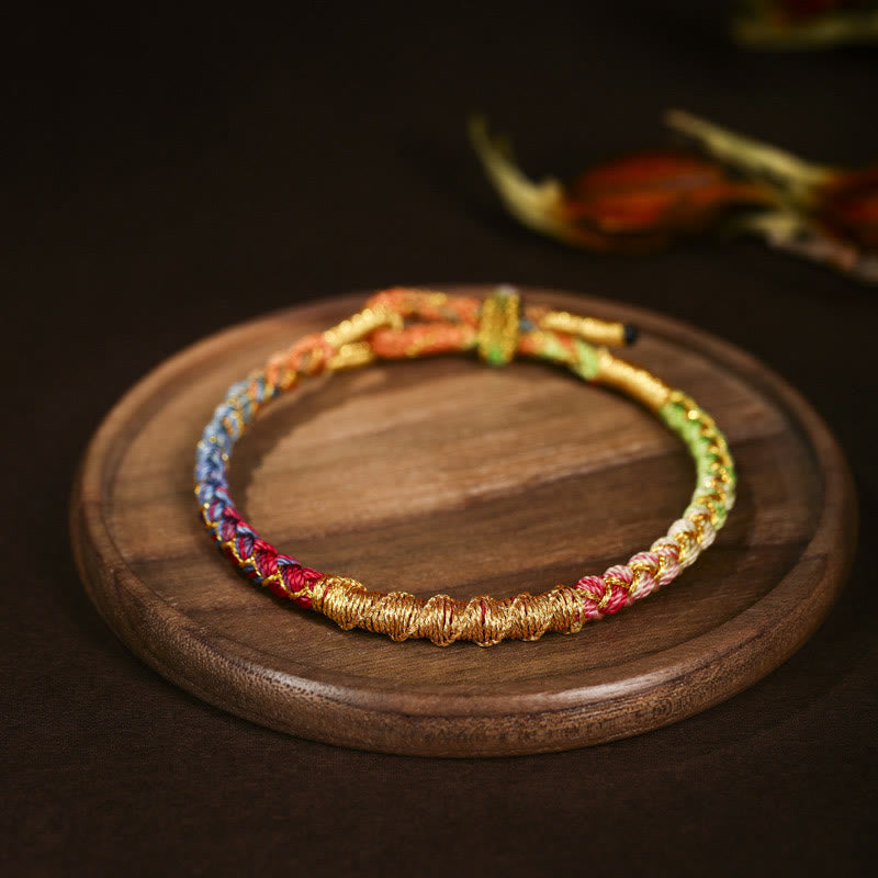Wear FengShui Tibetan Colorful Gold Thread Dragon Scale Knot Protection Braided Bracelet