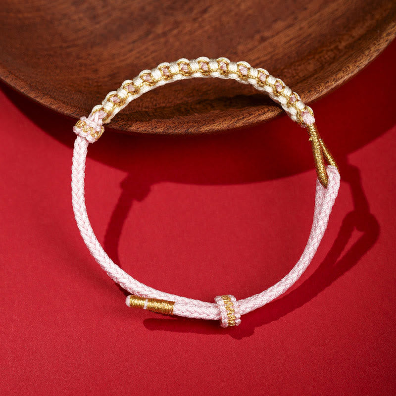 Wear FengShui Tibetan Gold Thread Colorful Peach Blossom Knot Connection Braided Bracelet