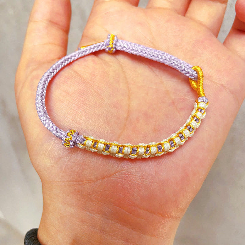 Wear FengShui Tibetan Gold Thread Colorful Peach Blossom Knot Connection Braided Bracelet