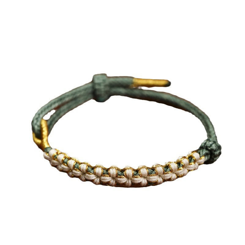 Wear FengShui Tibetan Gold Thread Colorful Peach Blossom Knot Connection Braided Bracelet