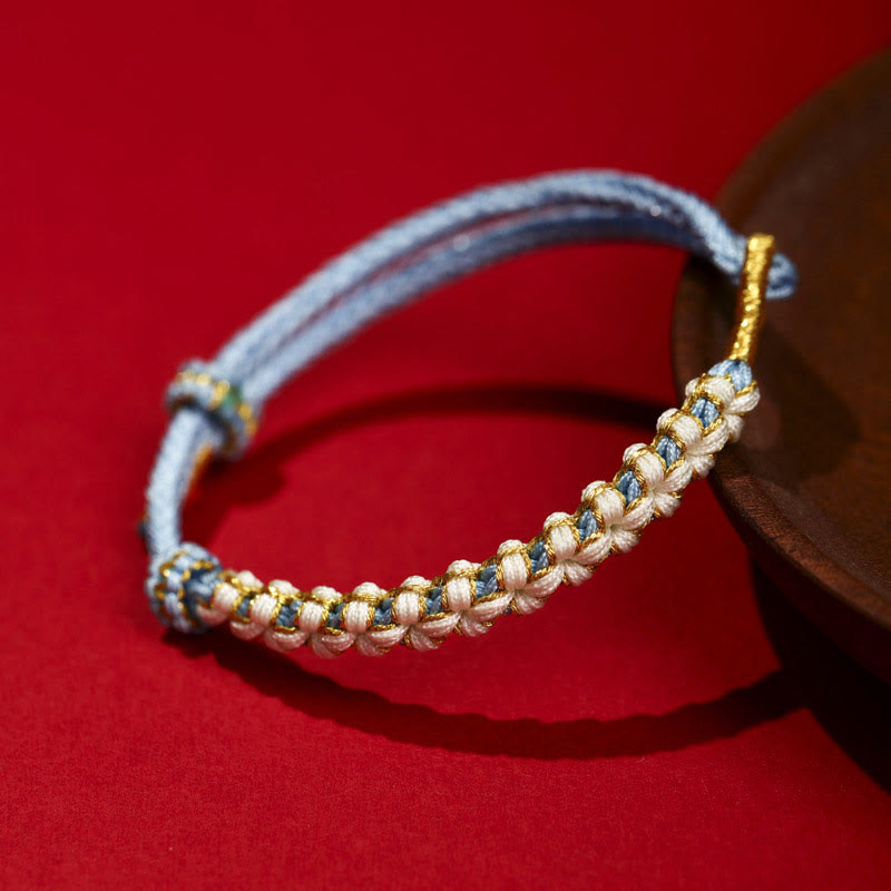 Wear FengShui Tibetan Gold Thread Colorful Peach Blossom Knot Connection Braided Bracelet