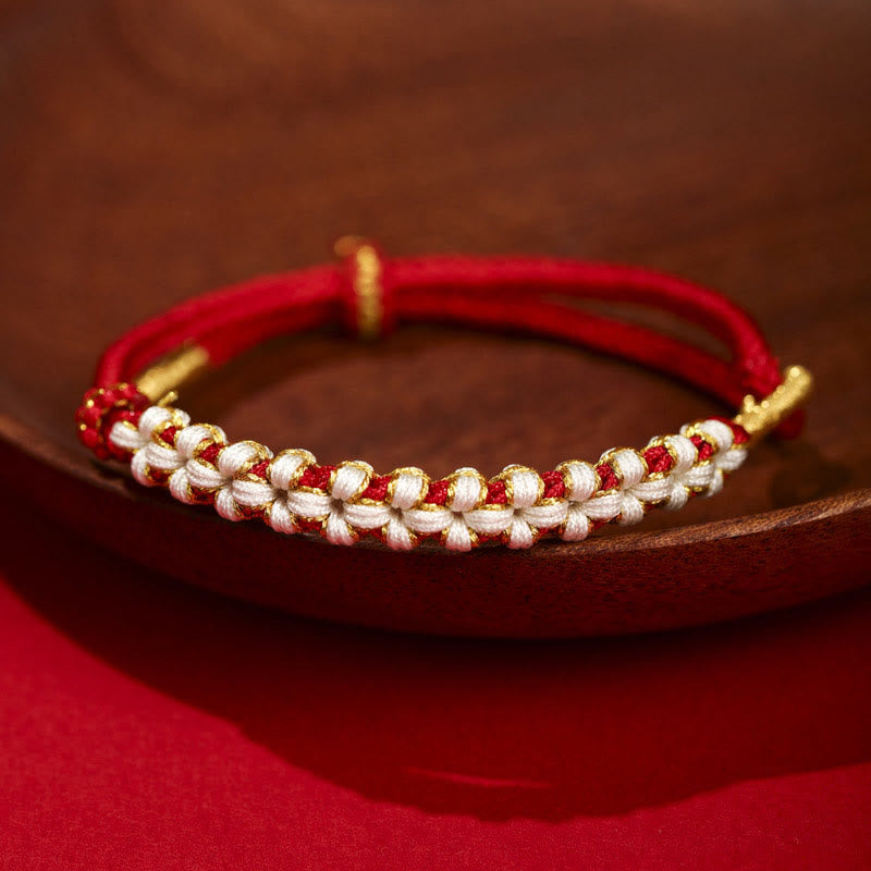 Wear FengShui Tibetan Gold Thread Colorful Peach Blossom Knot Connection Braided Bracelet