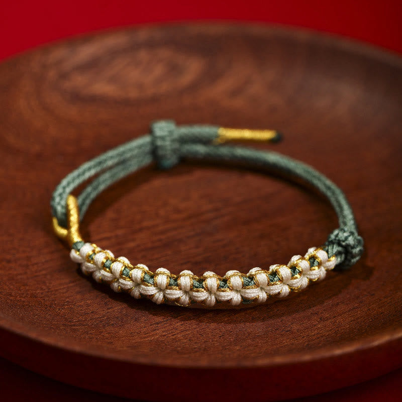 Wear FengShui Tibetan Gold Thread Colorful Peach Blossom Knot Connection Braided Bracelet