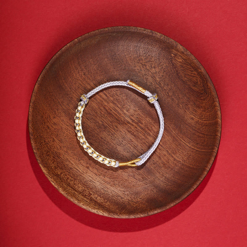 Wear FengShui Tibetan Gold Thread Colorful Peach Blossom Knot Connection Braided Bracelet
