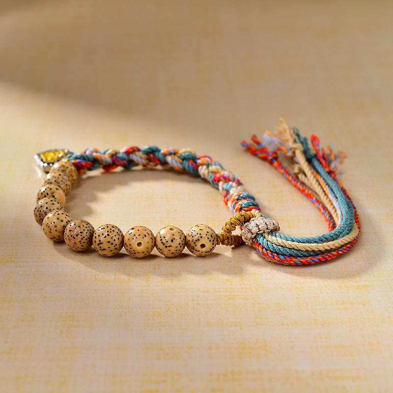 Wear FengShui Tibetan Colored Rope Bodhi Seed Zakiram Goddess Of Wealth Adjustable Protection Bracelet