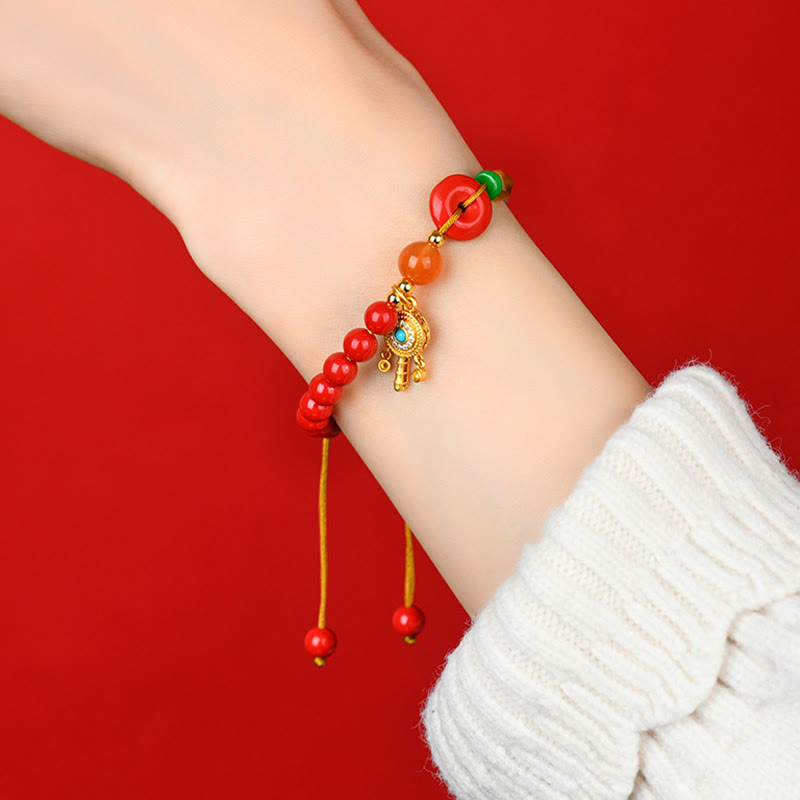 Wear FengShui Cinnabar String Peace Buckle Blessing Bracelet