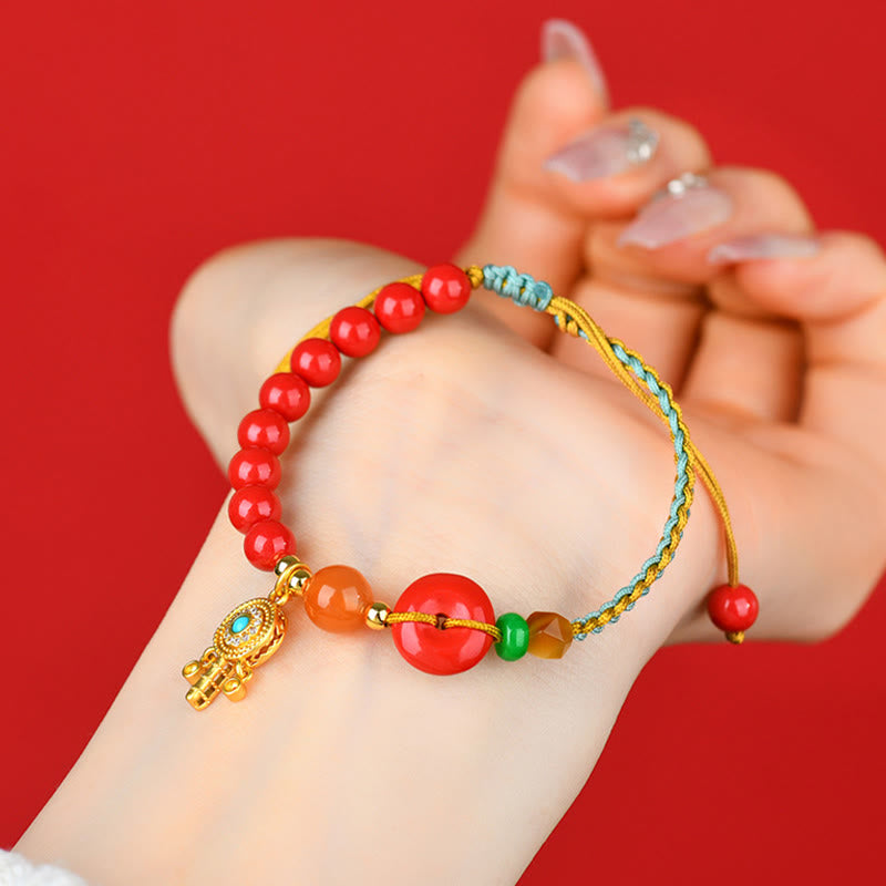 Wear FengShui Cinnabar String Peace Buckle Blessing Bracelet