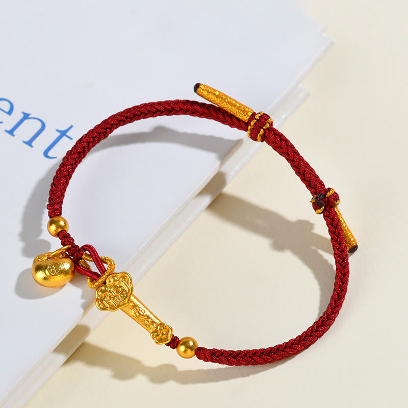 Wear FengShui Red String Fu Character Ingot Ruyi Stick Luck Braided Bracelet