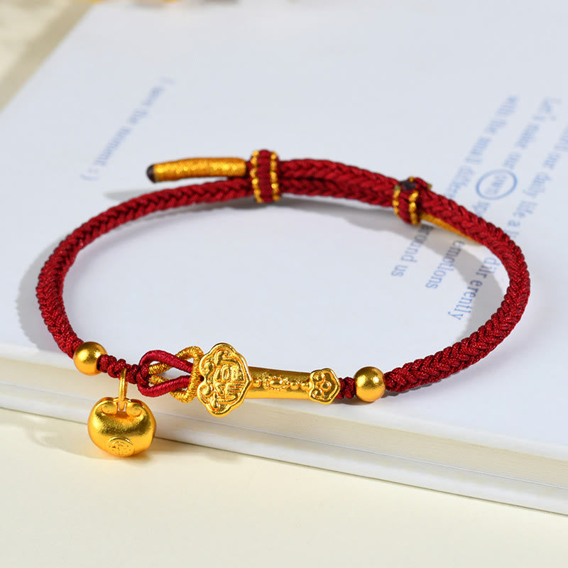 Wear FengShui Red String Fu Character Ingot Ruyi Stick Luck Braided Bracelet