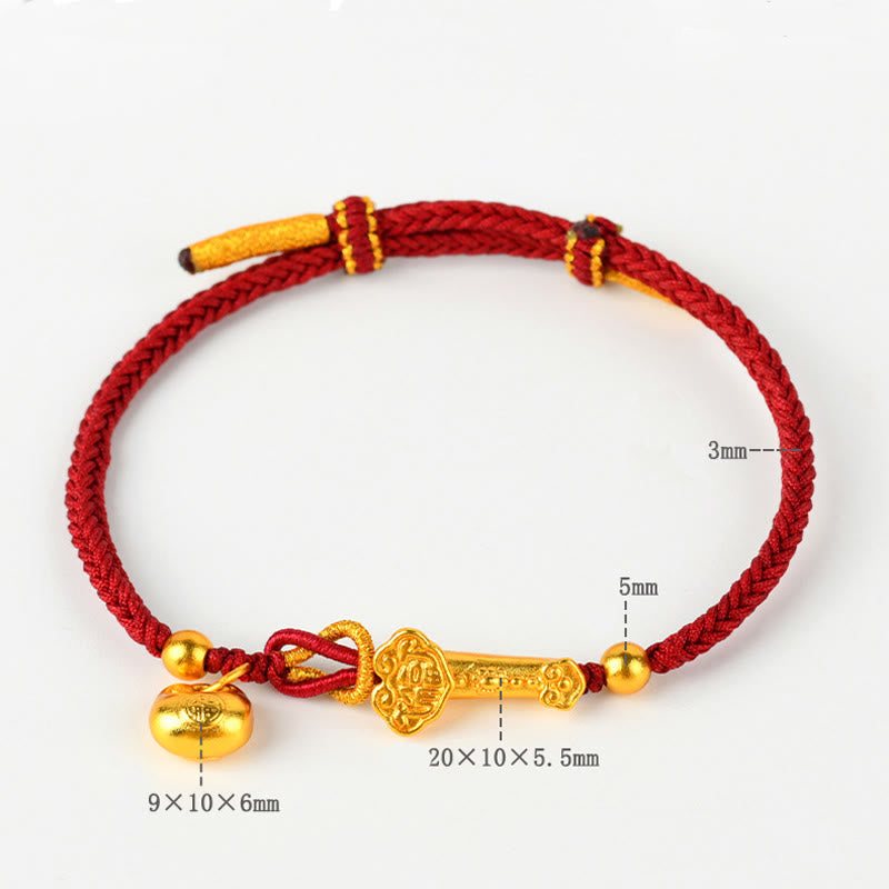 Wear FengShui Red String Fu Character Ingot Ruyi Stick Luck Braided Bracelet