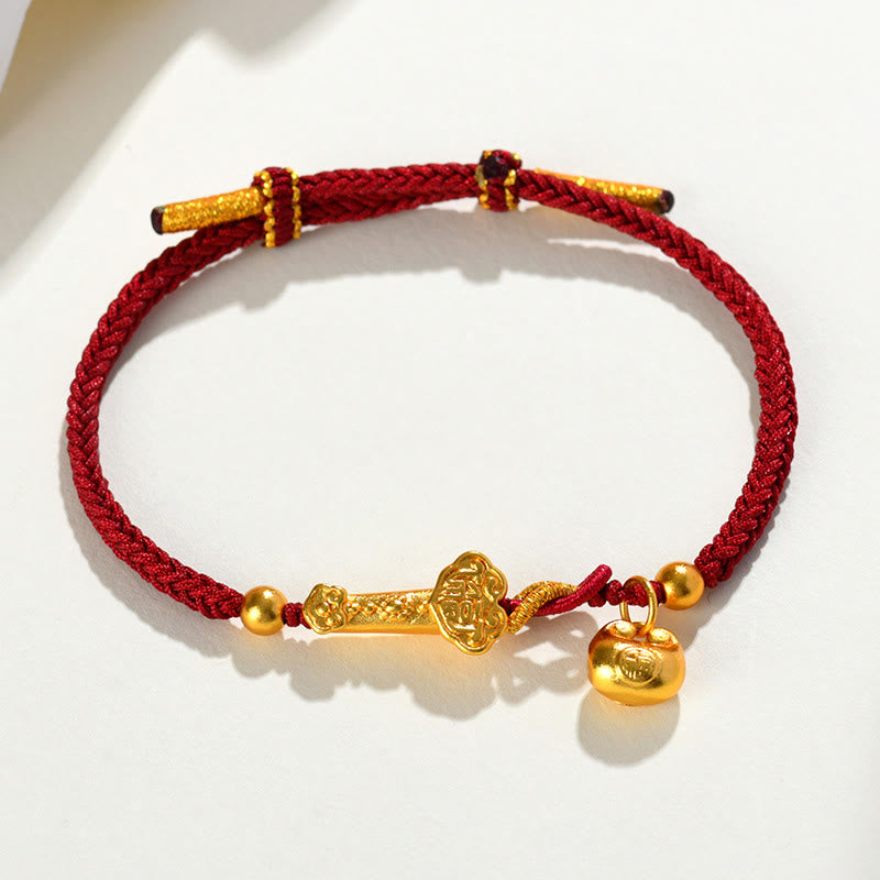 Wear FengShui Red String Fu Character Ingot Ruyi Stick Luck Braided Bracelet