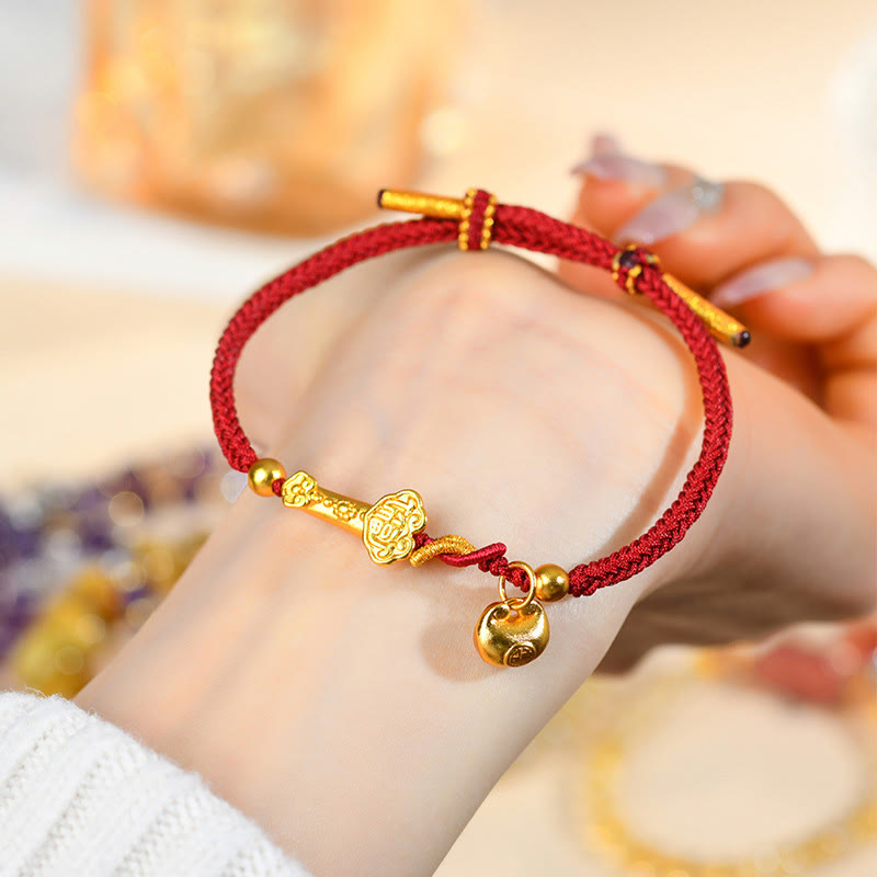 Wear FengShui Red String Fu Character Ingot Ruyi Stick Luck Braided Bracelet
