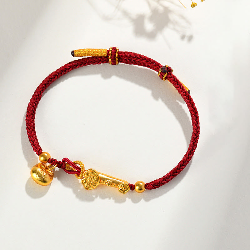 Wear FengShui Red String Fu Character Ingot Ruyi Stick Luck Braided Bracelet