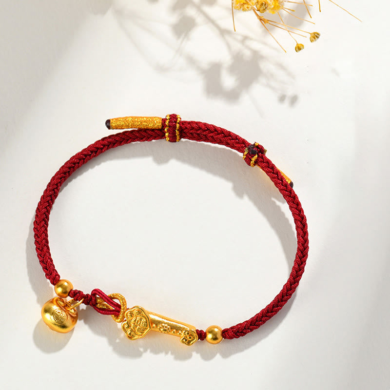 Wear FengShui Red String Fu Character Ingot Ruyi Stick Luck Braided Bracelet
