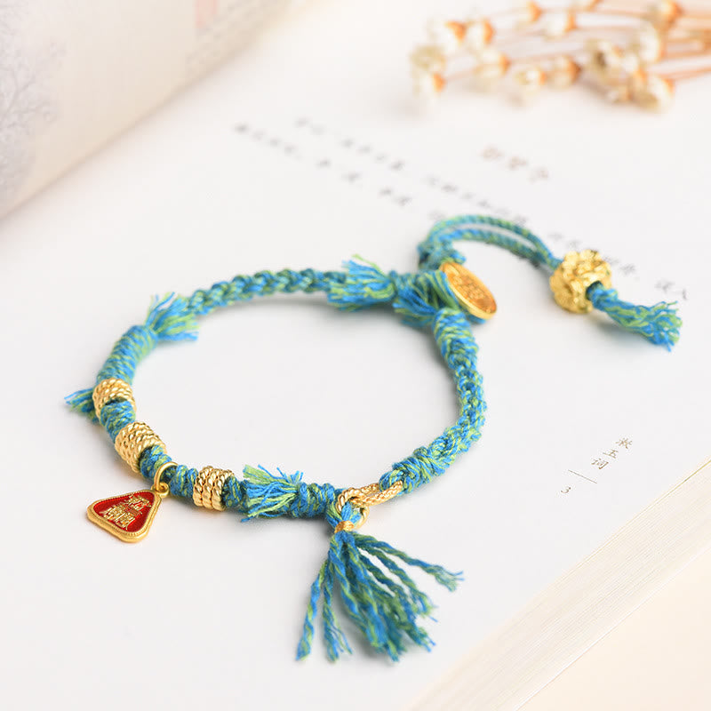 Wear FengShui Tibetan String Zakiram Goddess Of Wealth Flower Tassel Protection Bracelet