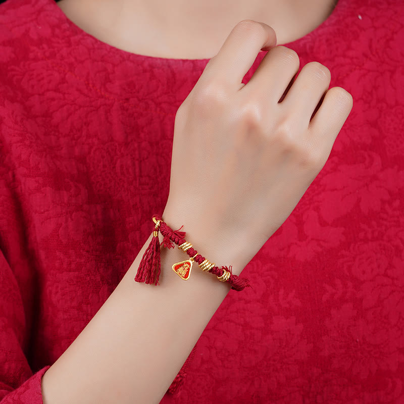 Wear FengShui Tibetan String Zakiram Goddess Of Wealth Flower Tassel Protection Bracelet