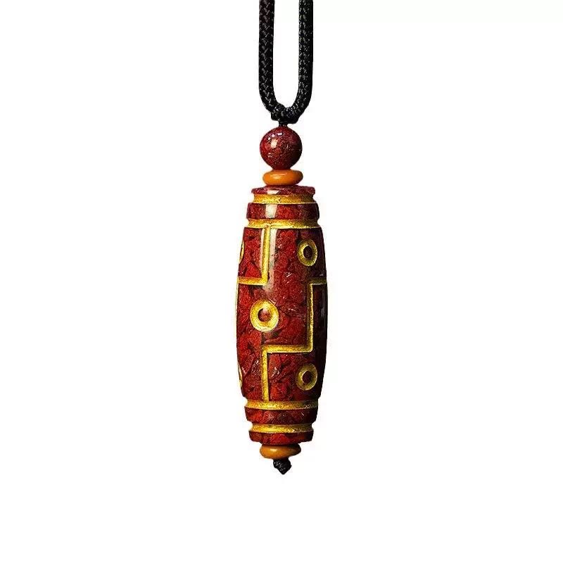 Wear FengShui Cinnabar Nine-eye Dzi Bead Blessing Necklace Pendant
