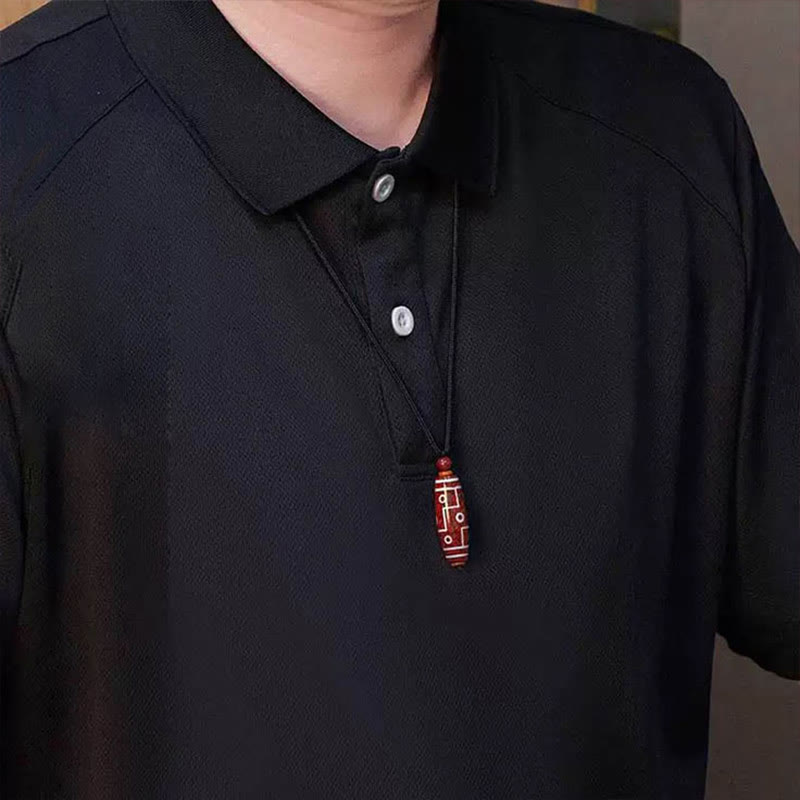Wear FengShui Cinnabar Nine-eye Dzi Bead Blessing Necklace Pendant