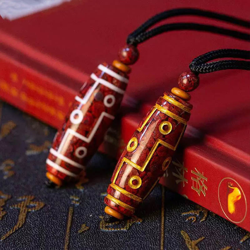 Wear FengShui Cinnabar Nine-eye Dzi Bead Blessing Necklace Pendant