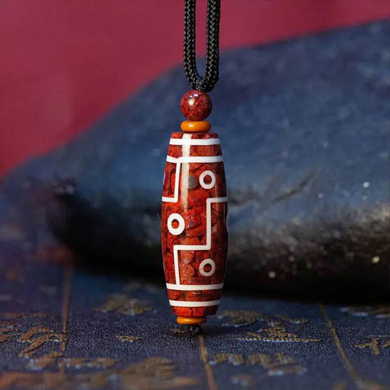 Wear FengShui Cinnabar Nine-eye Dzi Bead Blessing Necklace Pendant