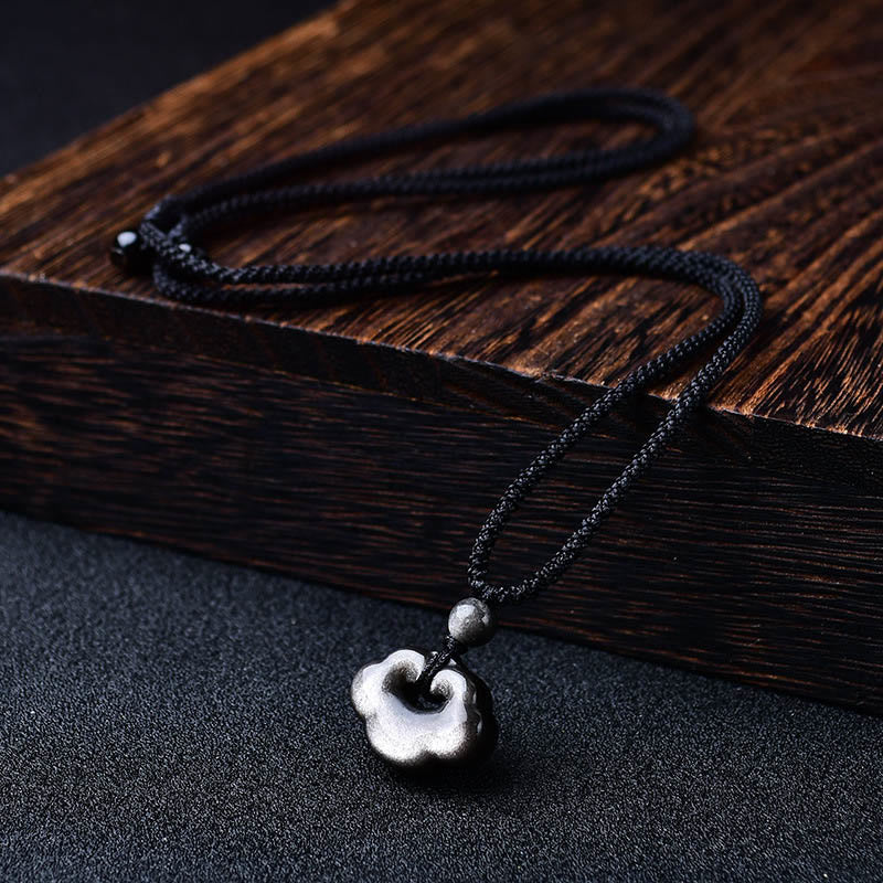 Wear FengShui Natural Silver Sheen Obsidian Auspicious Clouds Protection Soothing Necklace Pendant