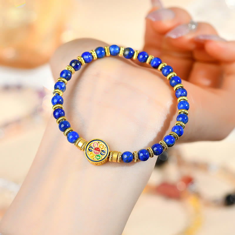 Wear FengShui Natural Lazurite Om Mani Padme Hum Bead Balance Bracelet