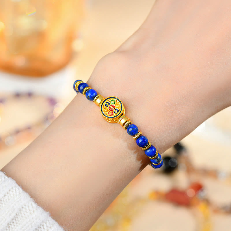 Wear FengShui Natural Lazurite Om Mani Padme Hum Bead Balance Bracelet