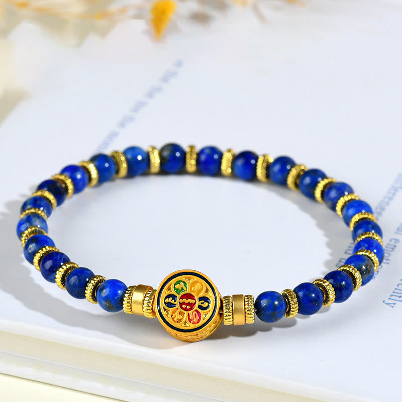 Wear FengShui Natural Lazurite Om Mani Padme Hum Bead Balance Bracelet