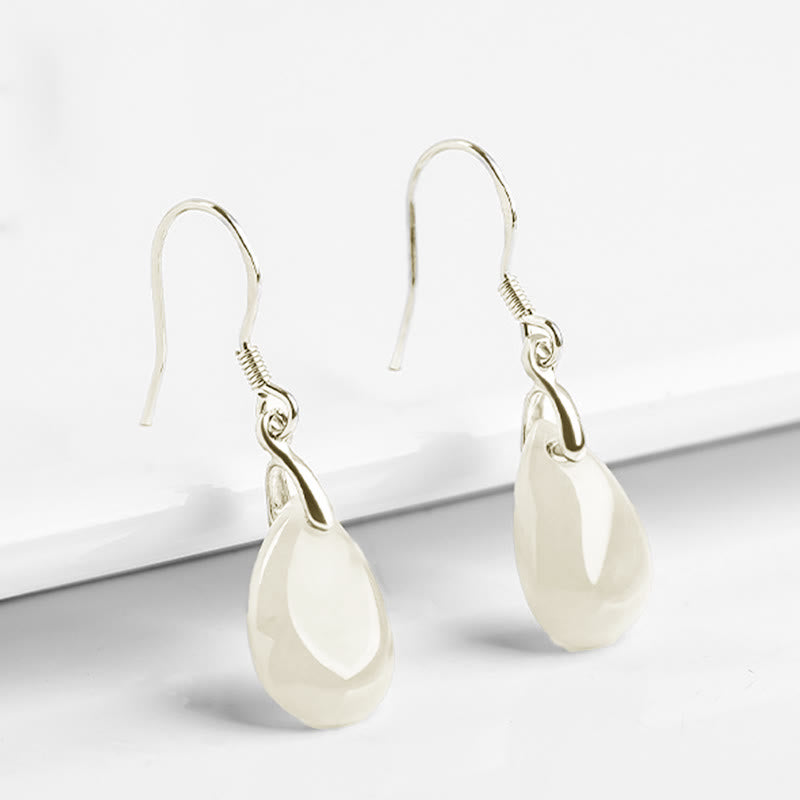 Wear FengShui 925 Sterling Silver Jade Water Drop Pattern Luck Prosperity Dangle Earrings
