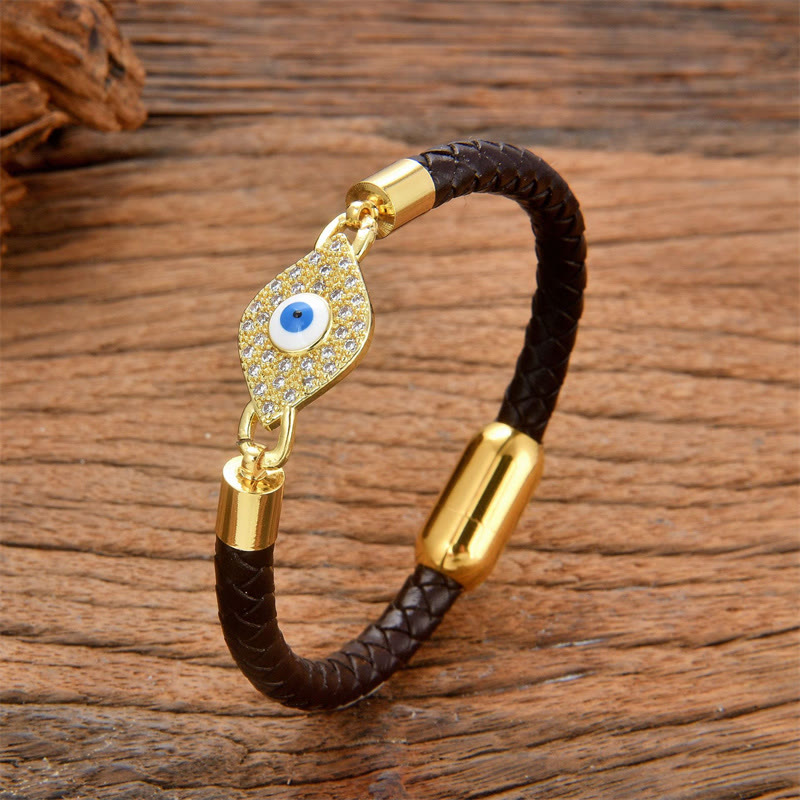Wear FengShui Evil Eye Protection Leather Metal Buckle Bracelet