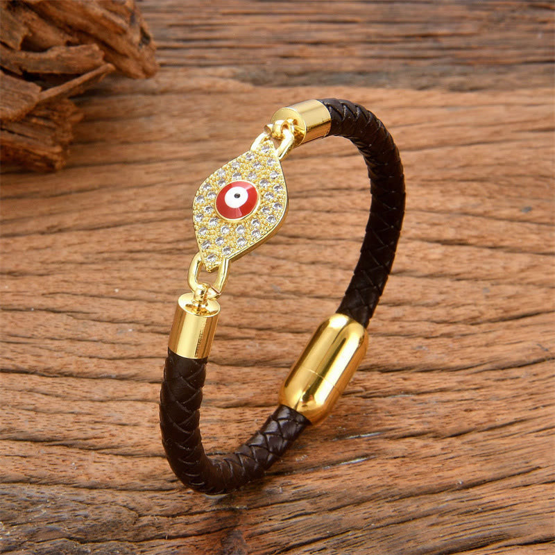 Wear FengShui Evil Eye Protection Leather Metal Buckle Bracelet