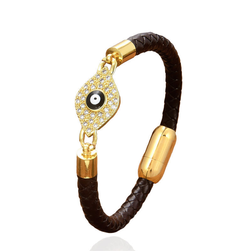 Wear FengShui Evil Eye Protection Leather Metal Buckle Bracelet