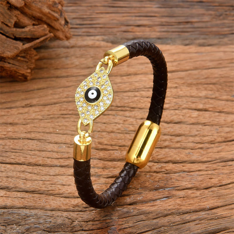 Wear FengShui Evil Eye Protection Leather Metal Buckle Bracelet