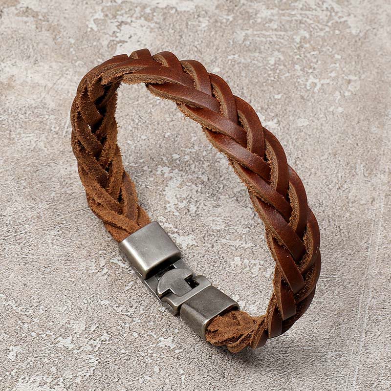 Wear FengShui Vintage Leather Braided Buckle Strength Bracelet