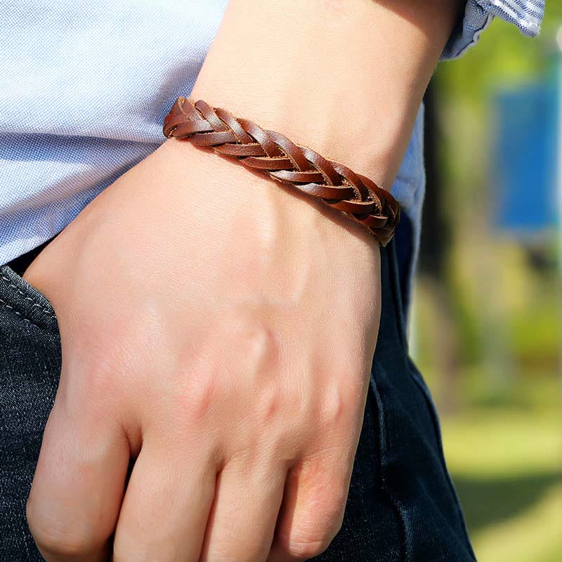 Wear FengShui Vintage Leather Braided Buckle Strength Bracelet