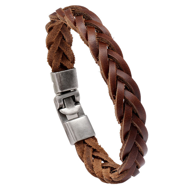 Wear FengShui Vintage Leather Braided Buckle Strength Bracelet