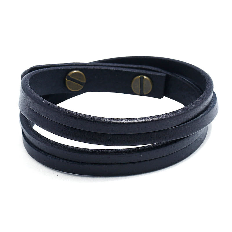 Wear FengShui Vintage Multi-layer Leather Strength Buckle Bracelet
