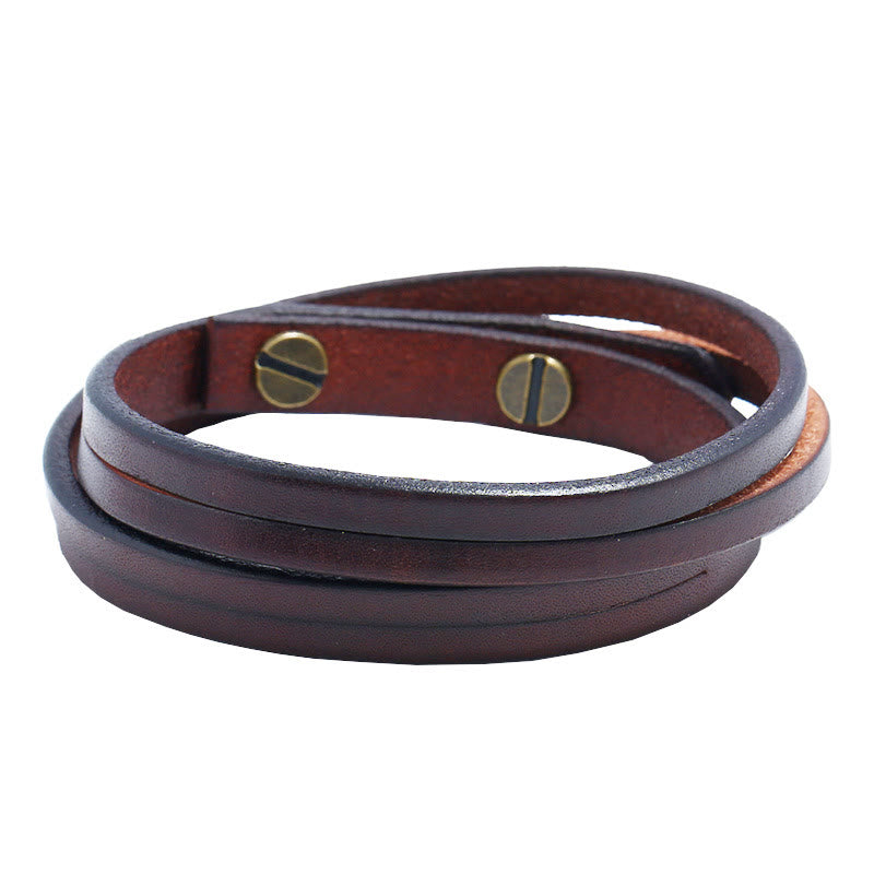 Wear FengShui Vintage Multi-layer Leather Strength Buckle Bracelet